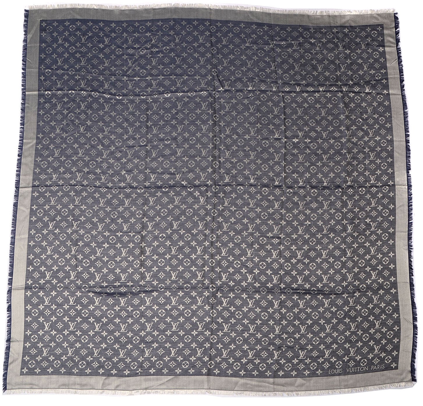 Louis Vuitton Wool Silk Monogram Denim Shawl Blue 3 of 5