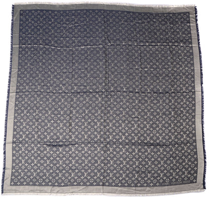 Louis Vuitton Wool Silk Monogram Denim Shawl Blue 3 of 5
