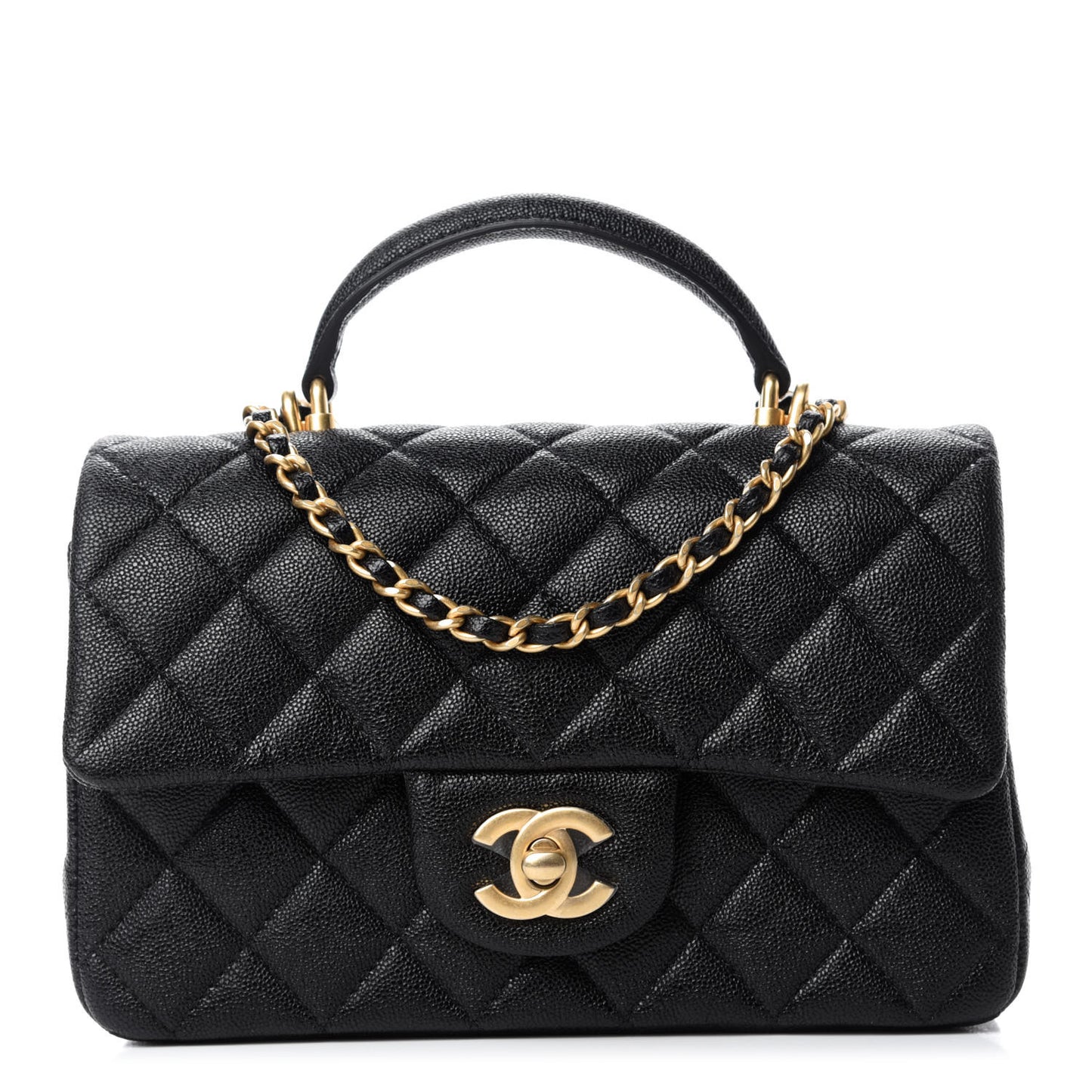 Caviar Quilted Mini Top Handle Rectangular Flap Black