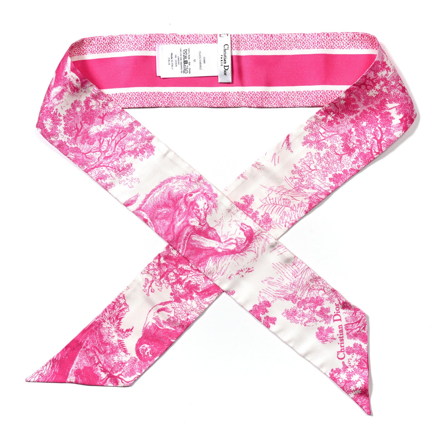 Christian Dior Silk Toile De Jouy Mitzah Scarf  Ivory Fluorescent Pink 1 of 3
