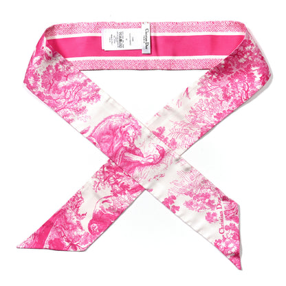 Christian Dior Silk Toile De Jouy Mitzah Scarf  Ivory Fluorescent Pink 1 of 3