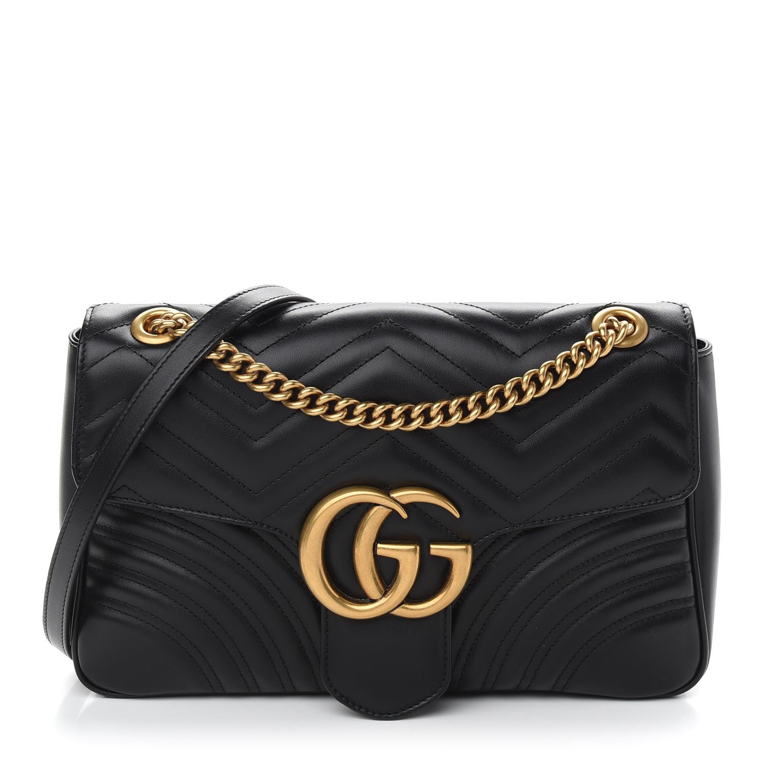 Gucci Calfskin Matelasse Medium GG Marmont Shoulder Bag Black 1 of 9
