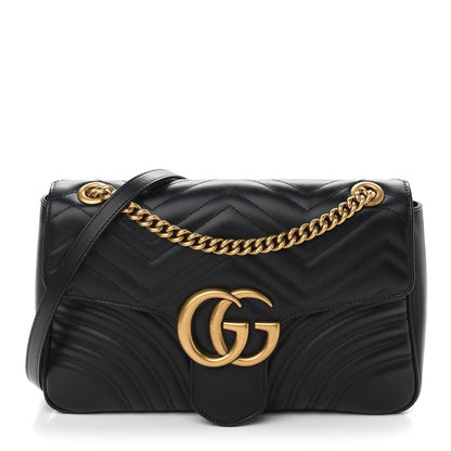 Gucci Calfskin Matelasse Medium GG Marmont Shoulder Bag Black 1 of 9