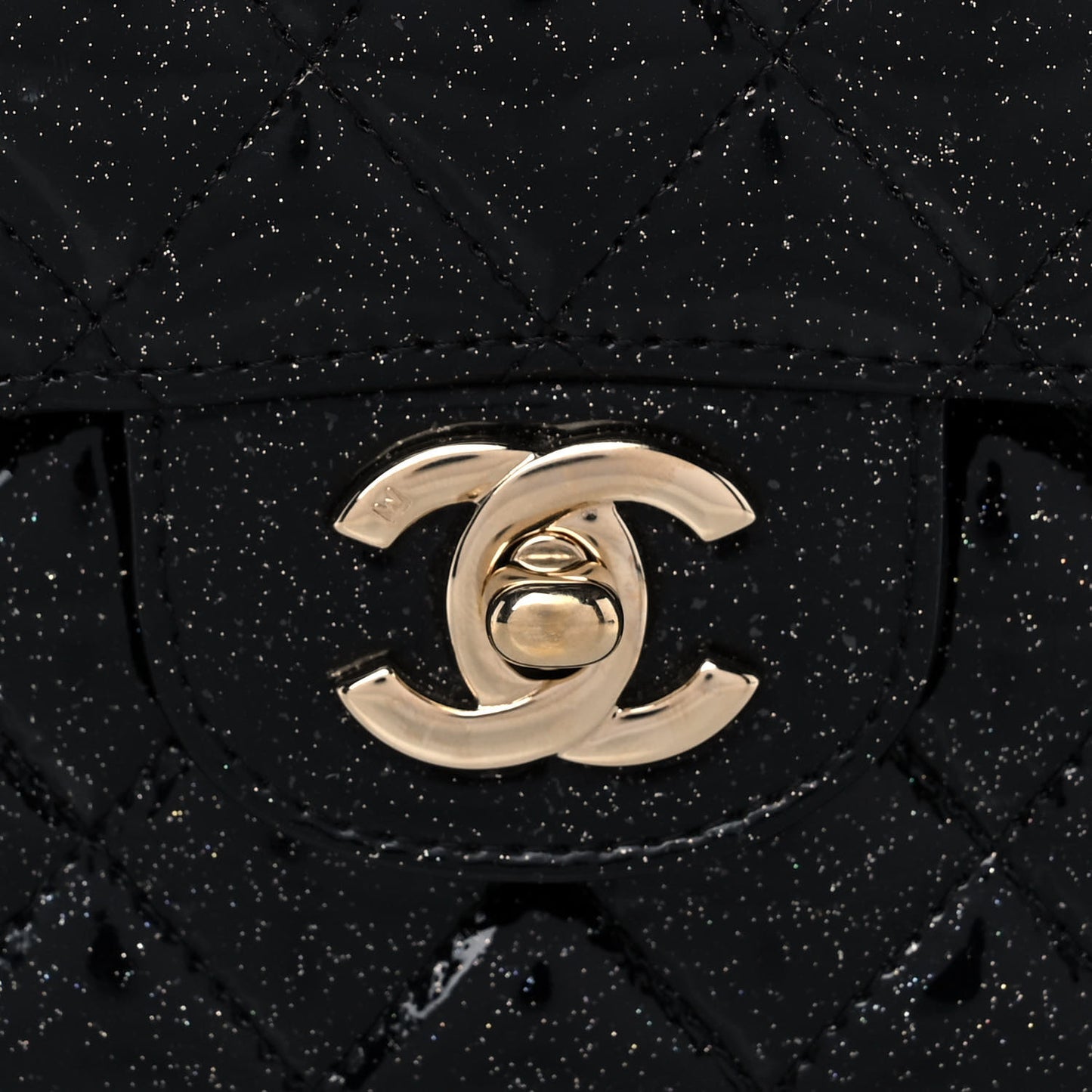 Patent Quilted Sparkle Glitter Medium Double Flap Black