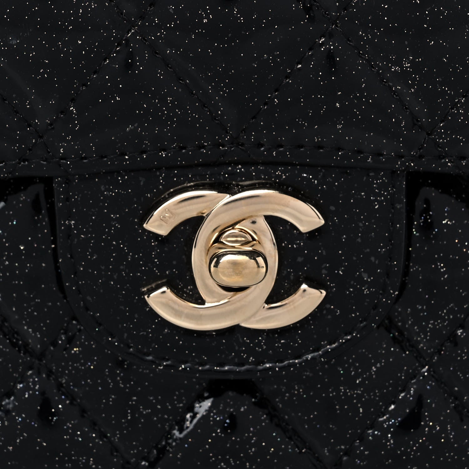 Chanel Patent Quilted Sparkle Glitter Medium Double Flap Black 8 of 14