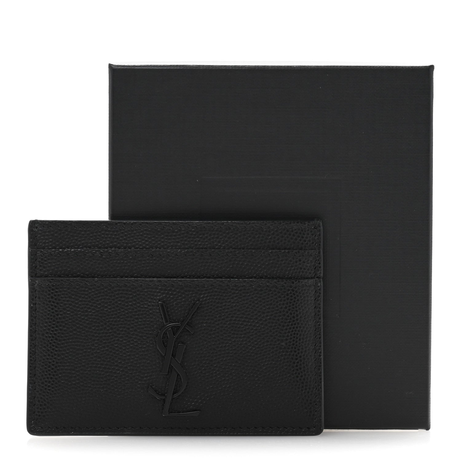 Saint Laurent Grain De Poudre Matelasse Chevron Monochrome Monogram Credit Card Case Black 10 of 10