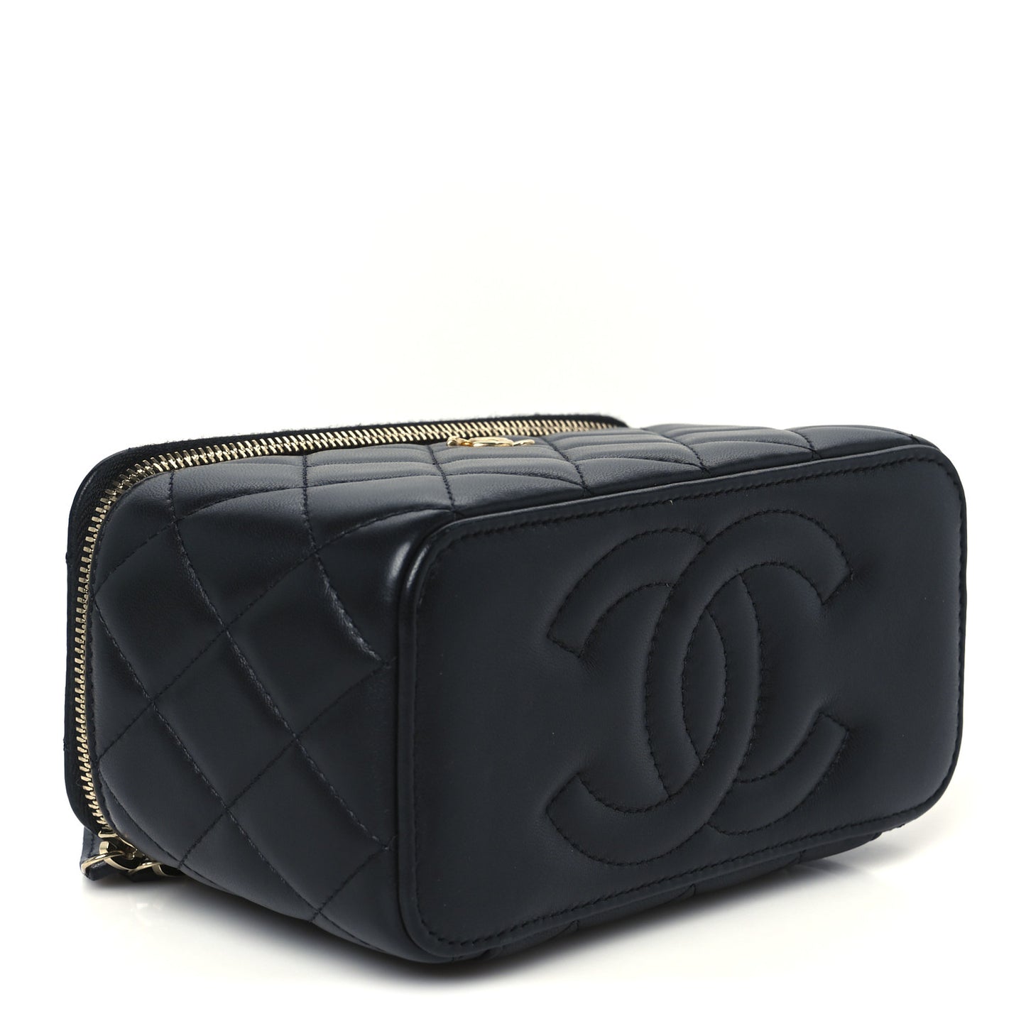 Lambskin Quilted Pearl Crush Small Vanity Case With Chain Black