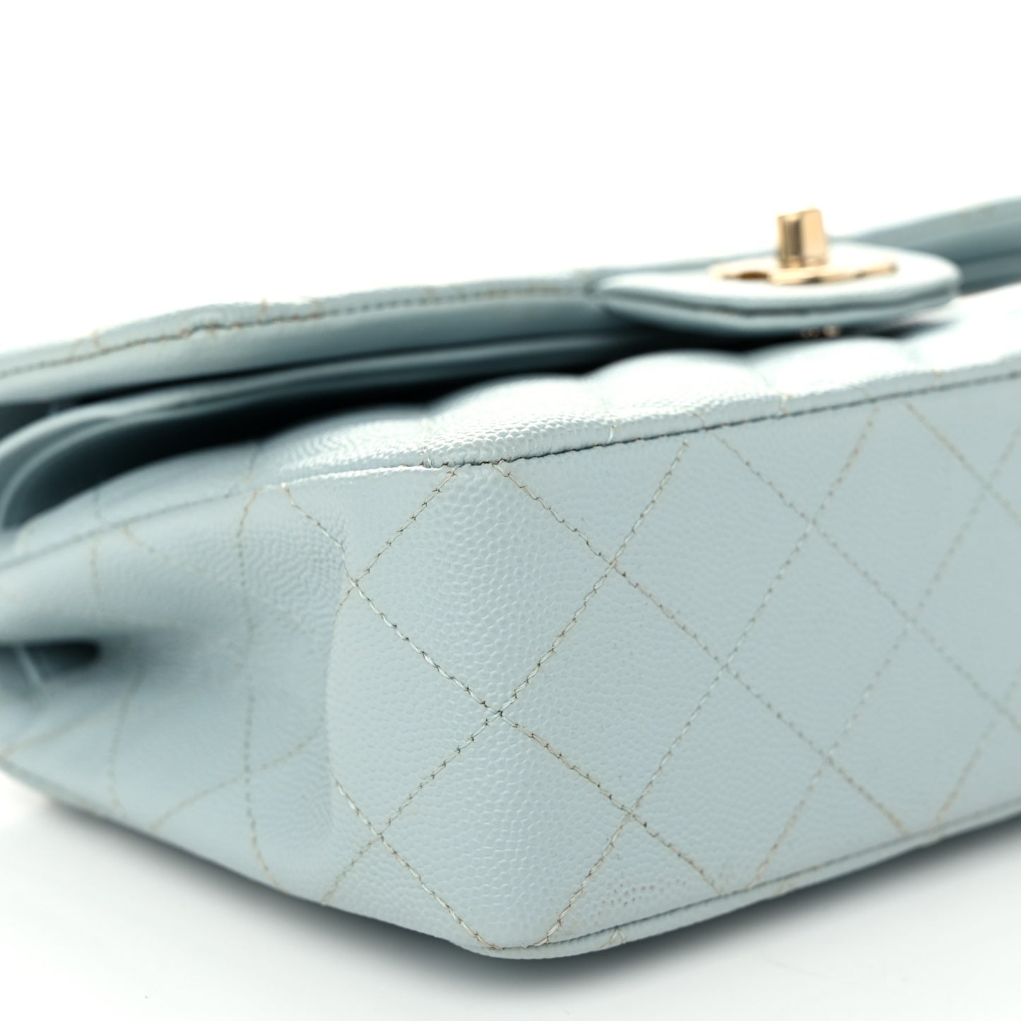 Caviar Quilted Small Double Flap Light Blue