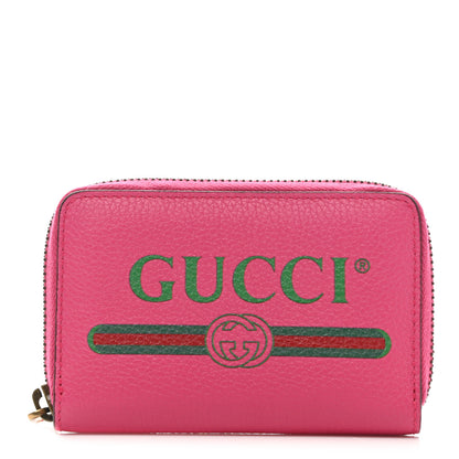 Gucci Grained Calfskin Logo Zip Around Card Case Box Pink Green 1 of 6