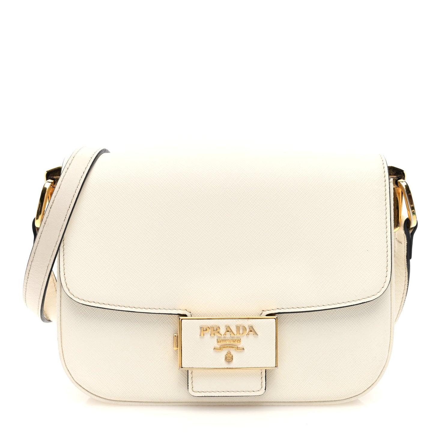 Saffiano Lux Embleme Flap Shoulder Bag White