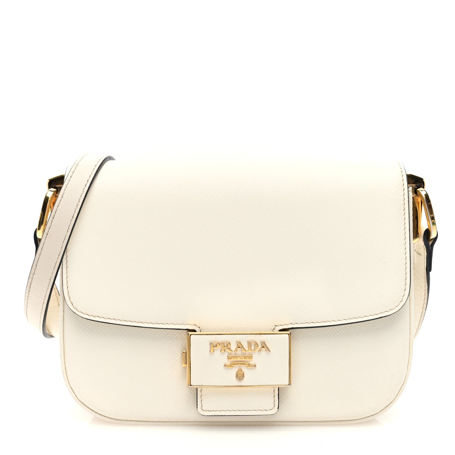 Prada Saffiano Lux Embleme Flap Shoulder Bag White 1 of 9