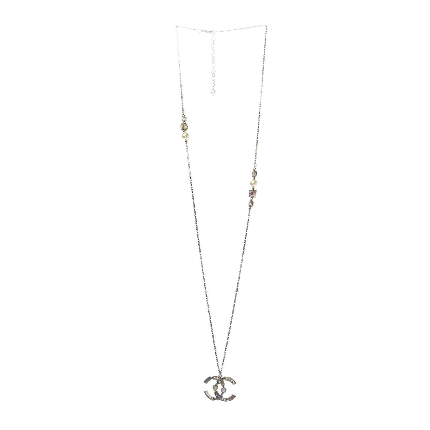Chanel Crystal CC Pendant Necklace Gold Multicolor 3 of 7