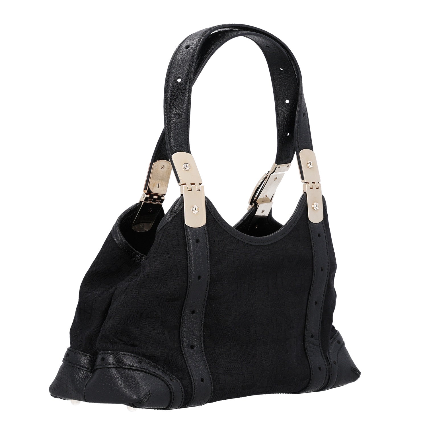 Gucci Canvas Horsebit Print Shoulder Bag Black 2 of 9