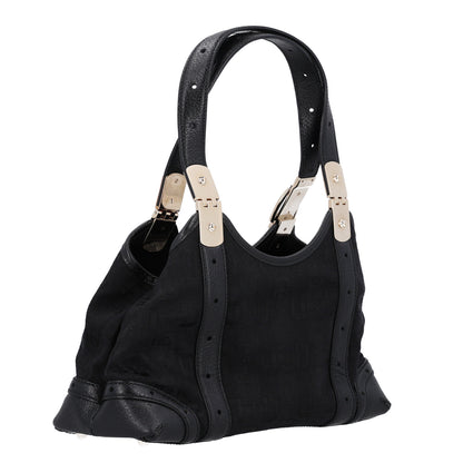 Gucci Canvas Horsebit Print Shoulder Bag Black 2 of 9