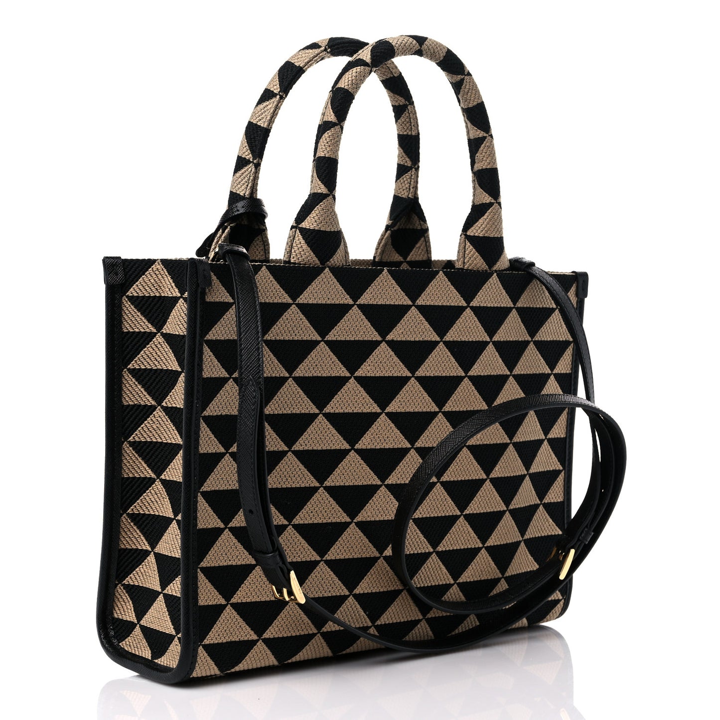 Jacquard Saffiano Triangolo Symbole Embroidered Small Tote Black Corda