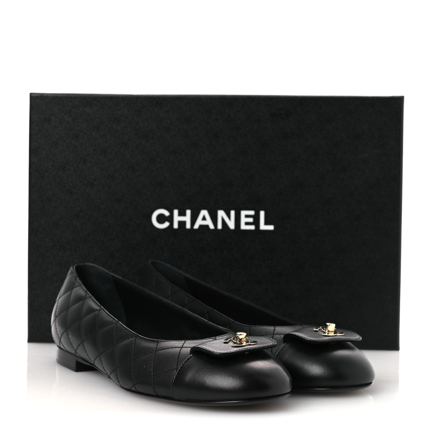 Chanel Calfskin Lambskin Quilted CC Cap Toe Ballerina Flats 36.5 Black 10 of 10