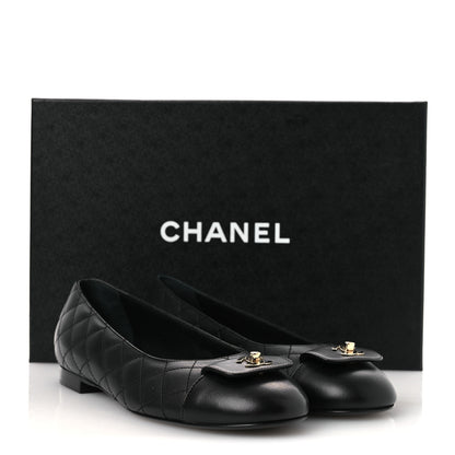 Chanel Calfskin Lambskin Quilted CC Cap Toe Ballerina Flats 36.5 Black 10 of 10