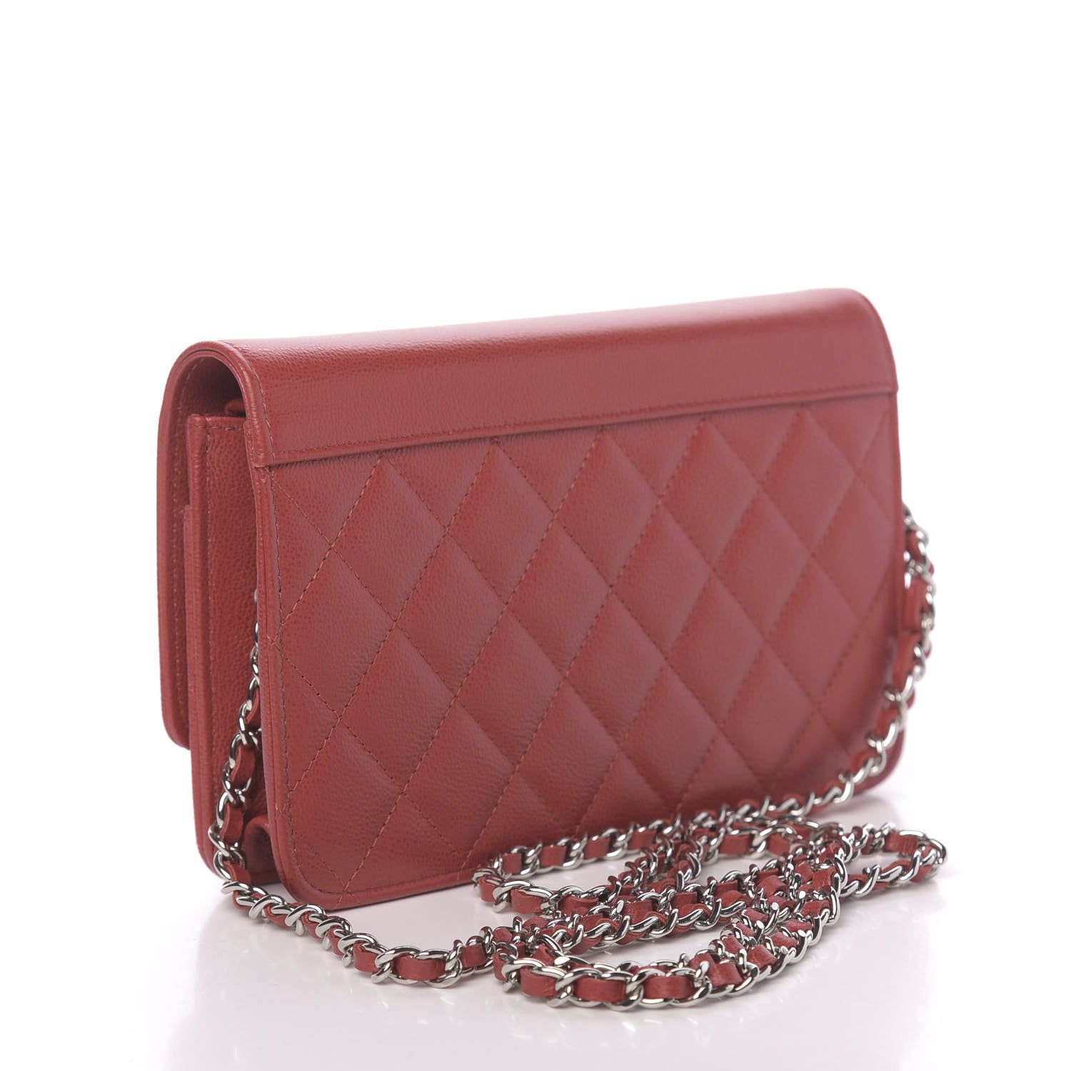 Chanel Grained Calfskin Quilted CC Box Wallet On Chain WOC Red 3 of 12
