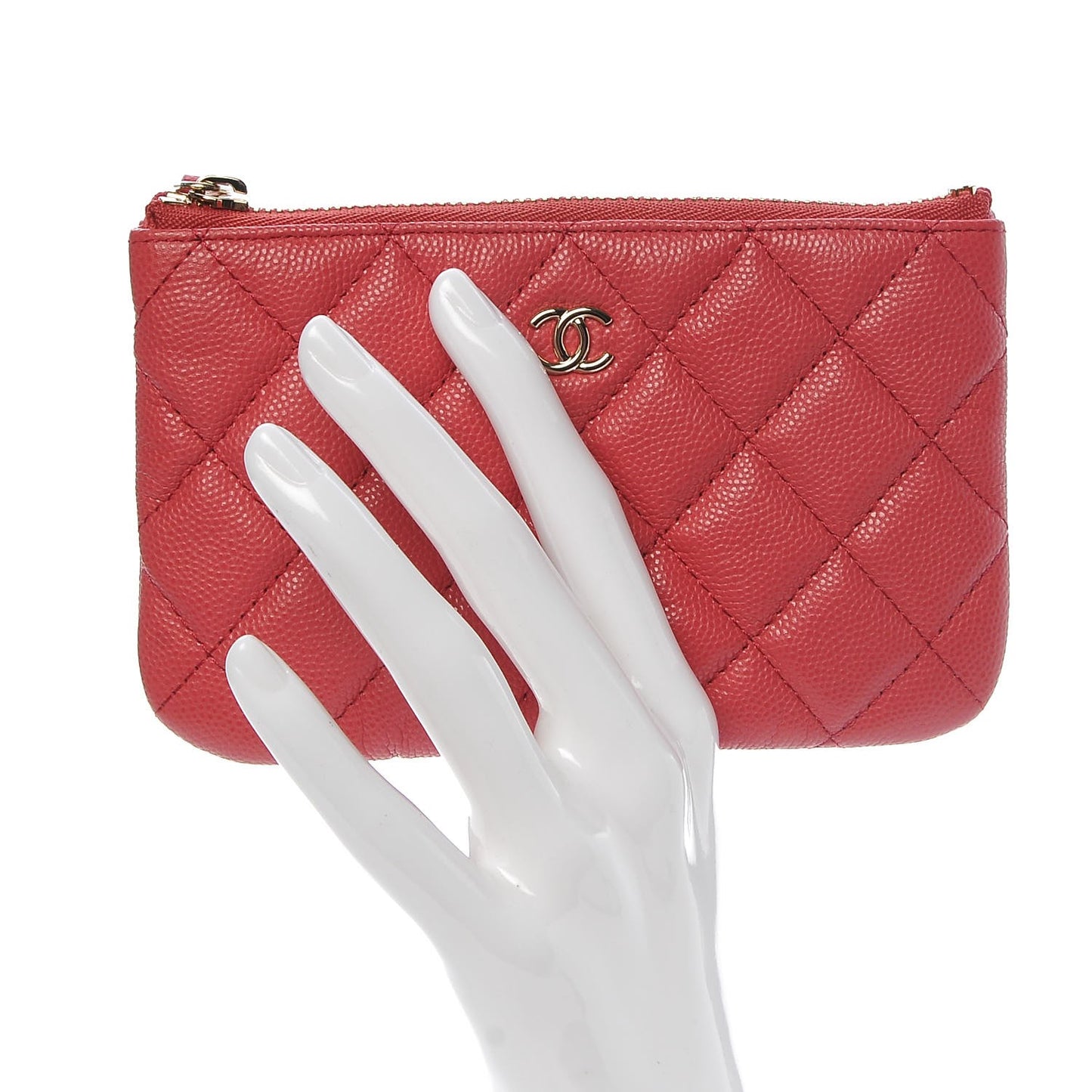 Caviar Quilted Small Cosmetic Case Dark Pink