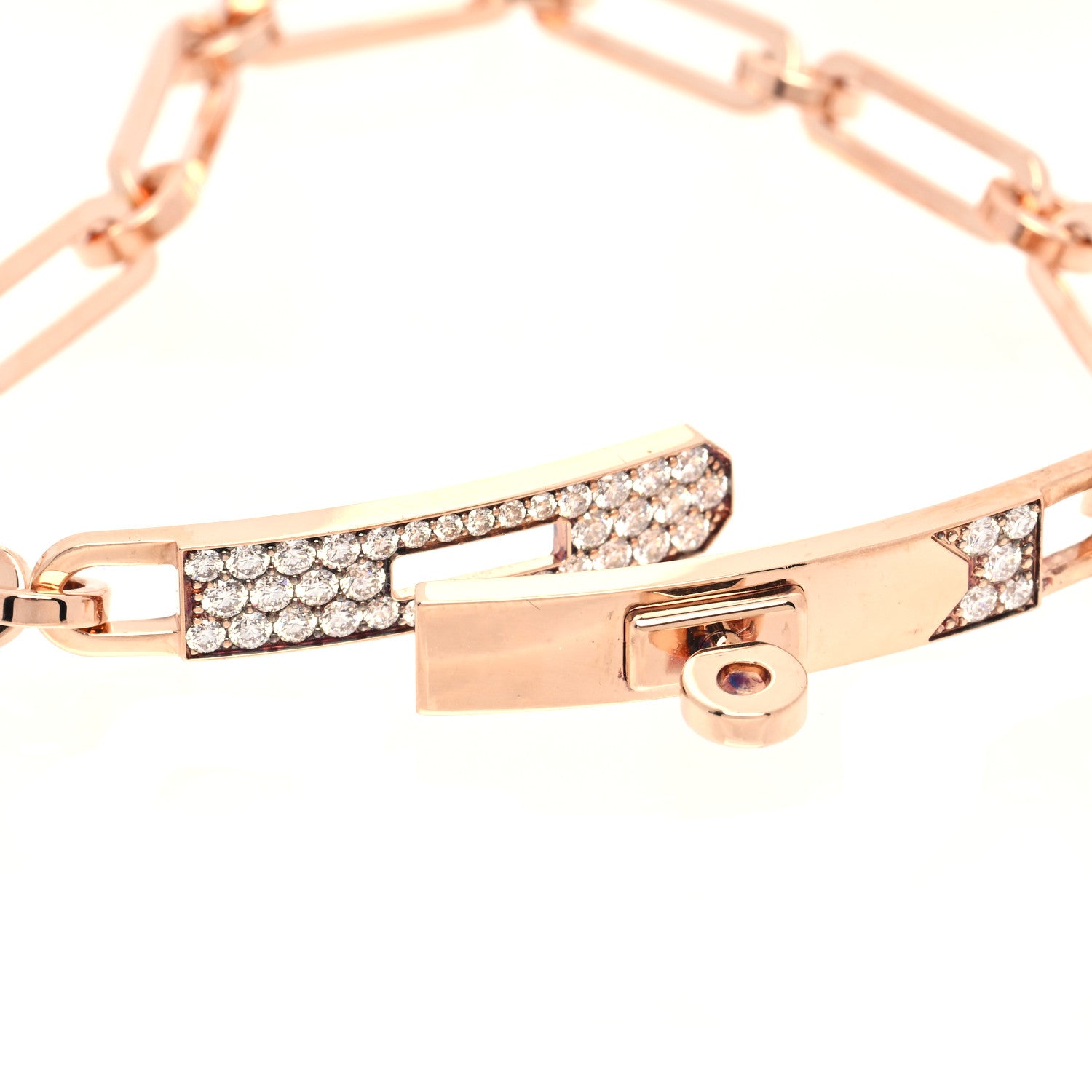 Hermes 18K Rose Gold Diamond Pave PM Kelly Chaine Bracelet ST 3 of 5