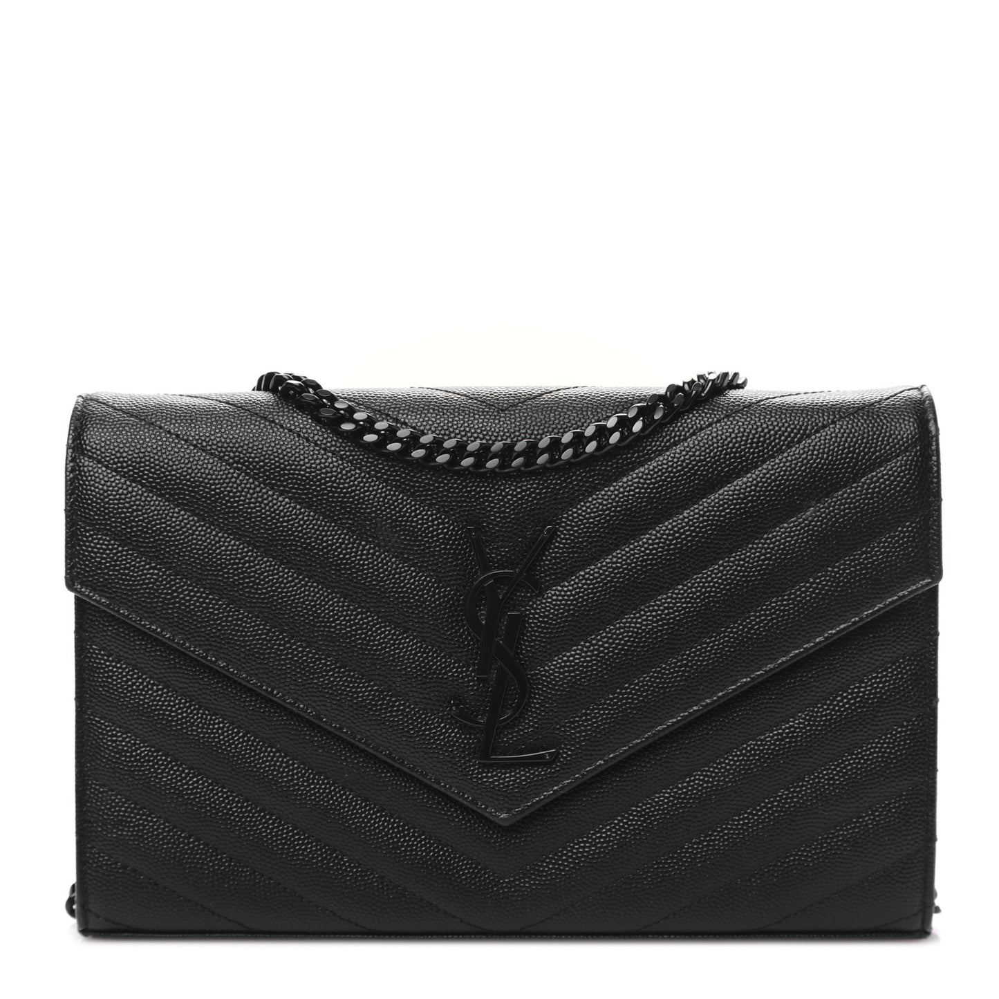 Grain De Poudre Matelasse Chevron Monogram Monochrome Chain Wallet Black