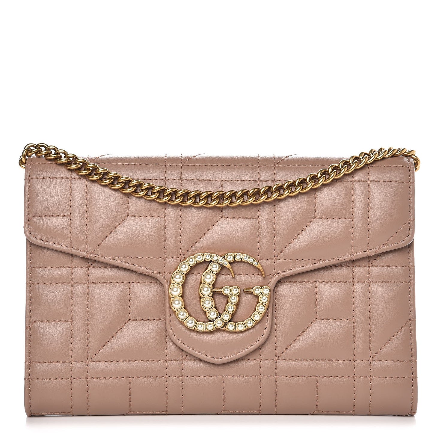 Calfskin Matelasse Mini Pearly GG Marmont Chain Wallet Porcelain Rose