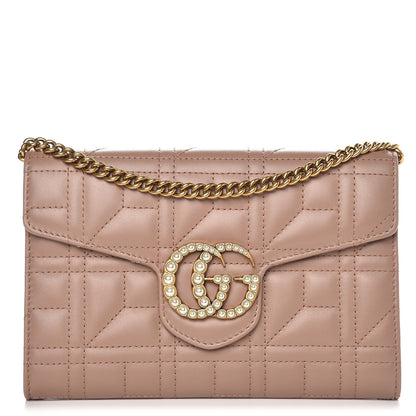 Gucci Calfskin Matelasse Mini Pearly GG Marmont Chain Wallet Porcelain Rose 1 of 5