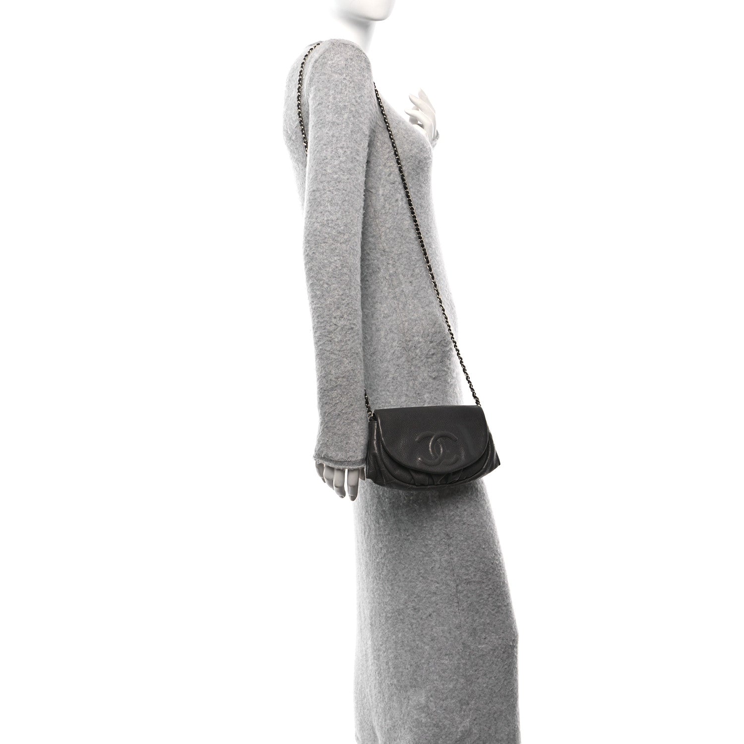 Chanel Caviar Half Moon Wallet On Chain WOC Dark Grey 2 of 12