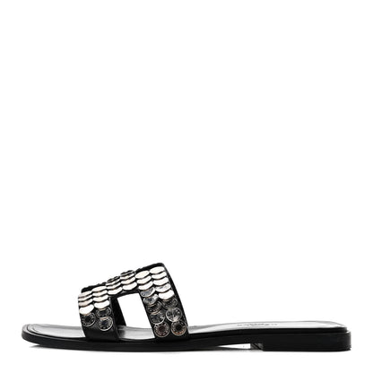 Hermes Box Clou De Selle Oran Sandals 36.5 Black 1 of 10