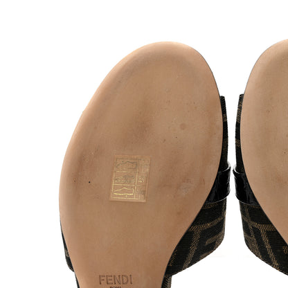 Fendi Jacquard Calfskin FF Crocodile Embossed Promenade Slide Sandals 38 Tobacco Moro Black 8 of 10