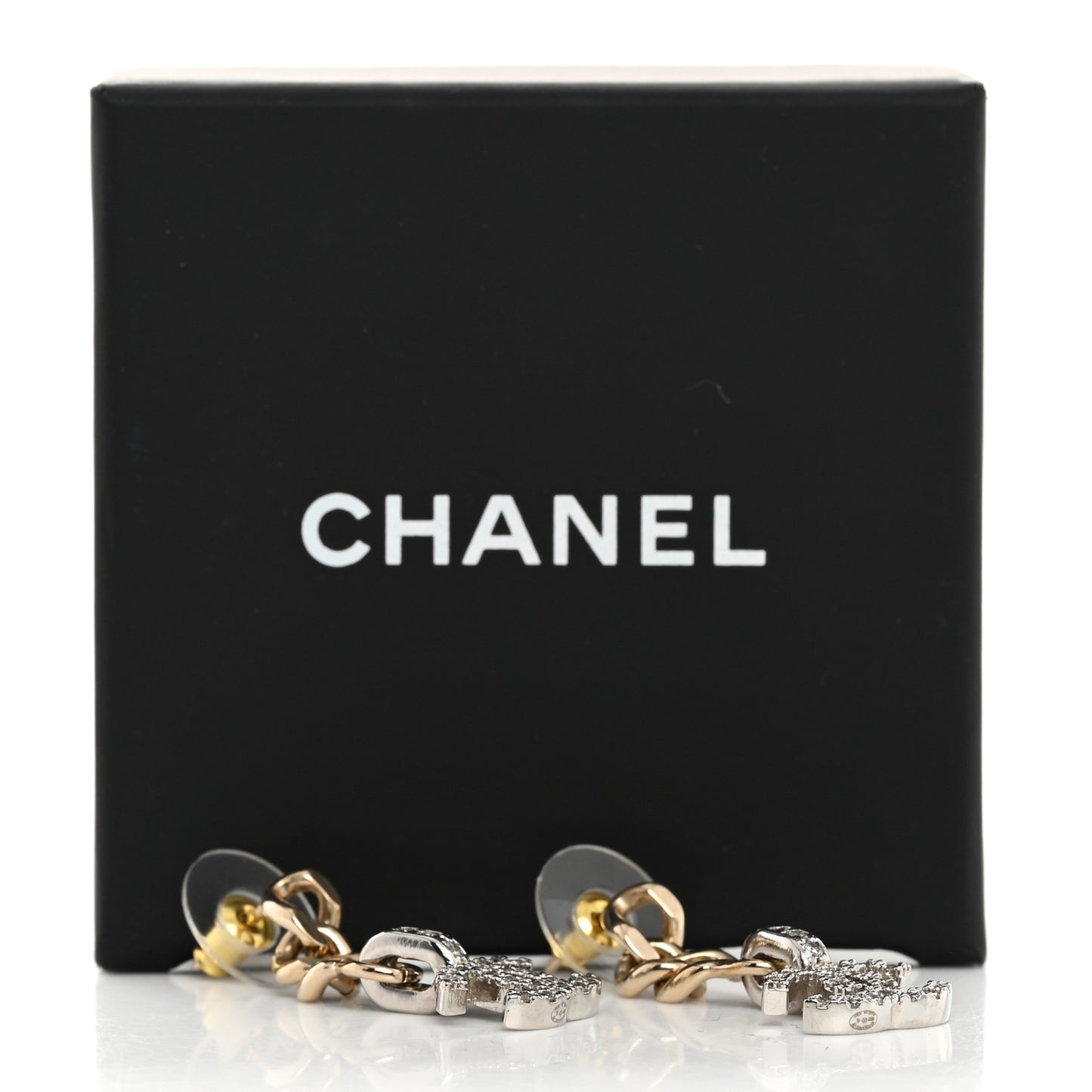 Metal Crystal CC Chain Drop Earrings Gold