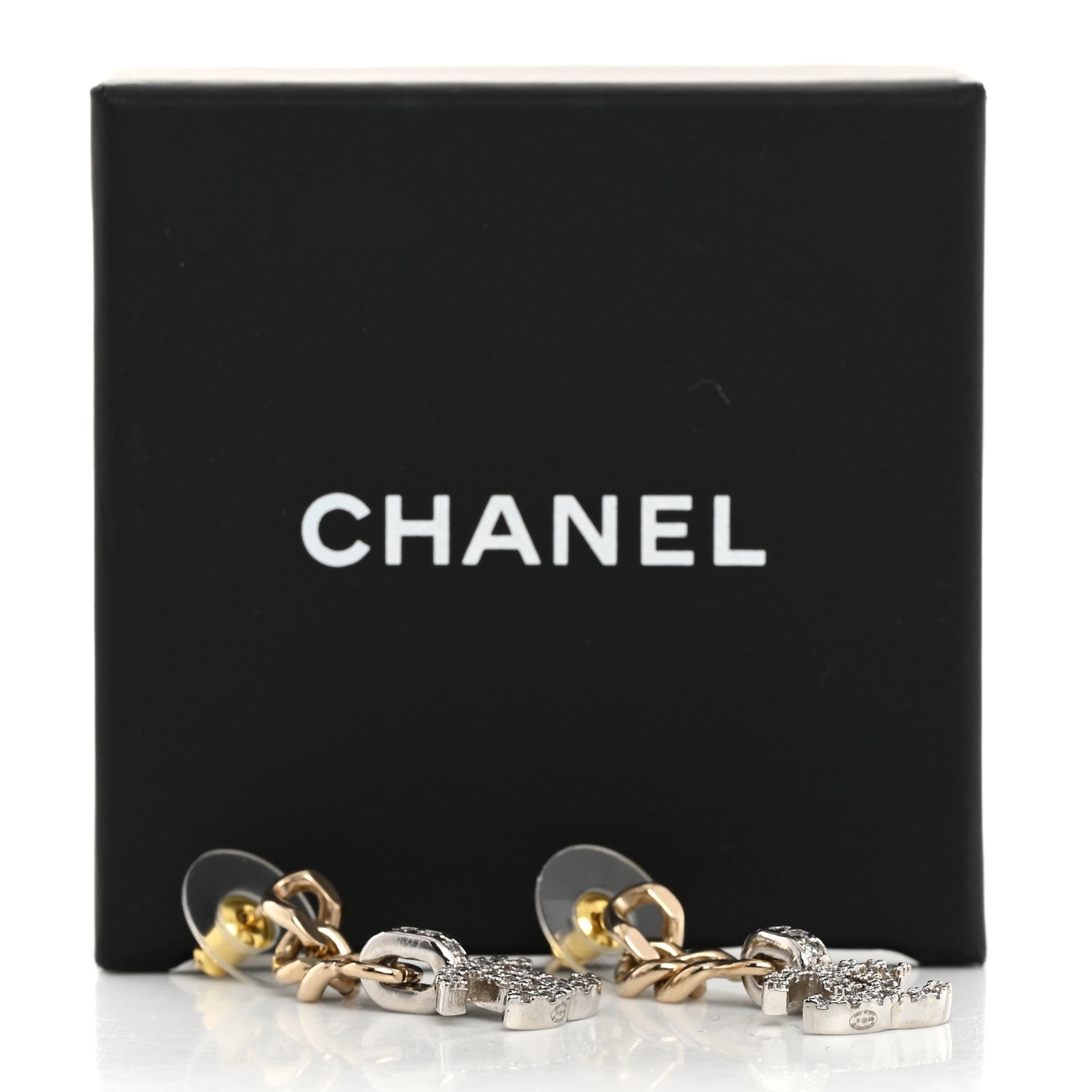 Chanel Metal Crystal CC Chain Drop Earrings Gold 5 of 5