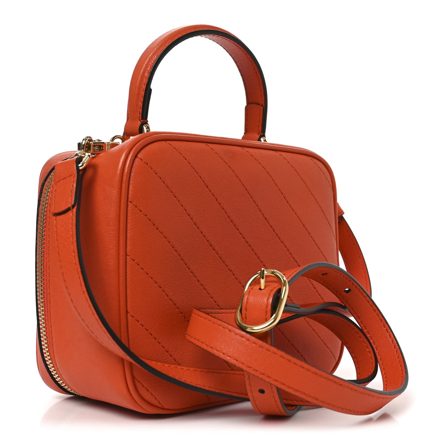 Sakai Be Green Calfskin Diagonal Stitched Blondie Top Handle Bag Orange
