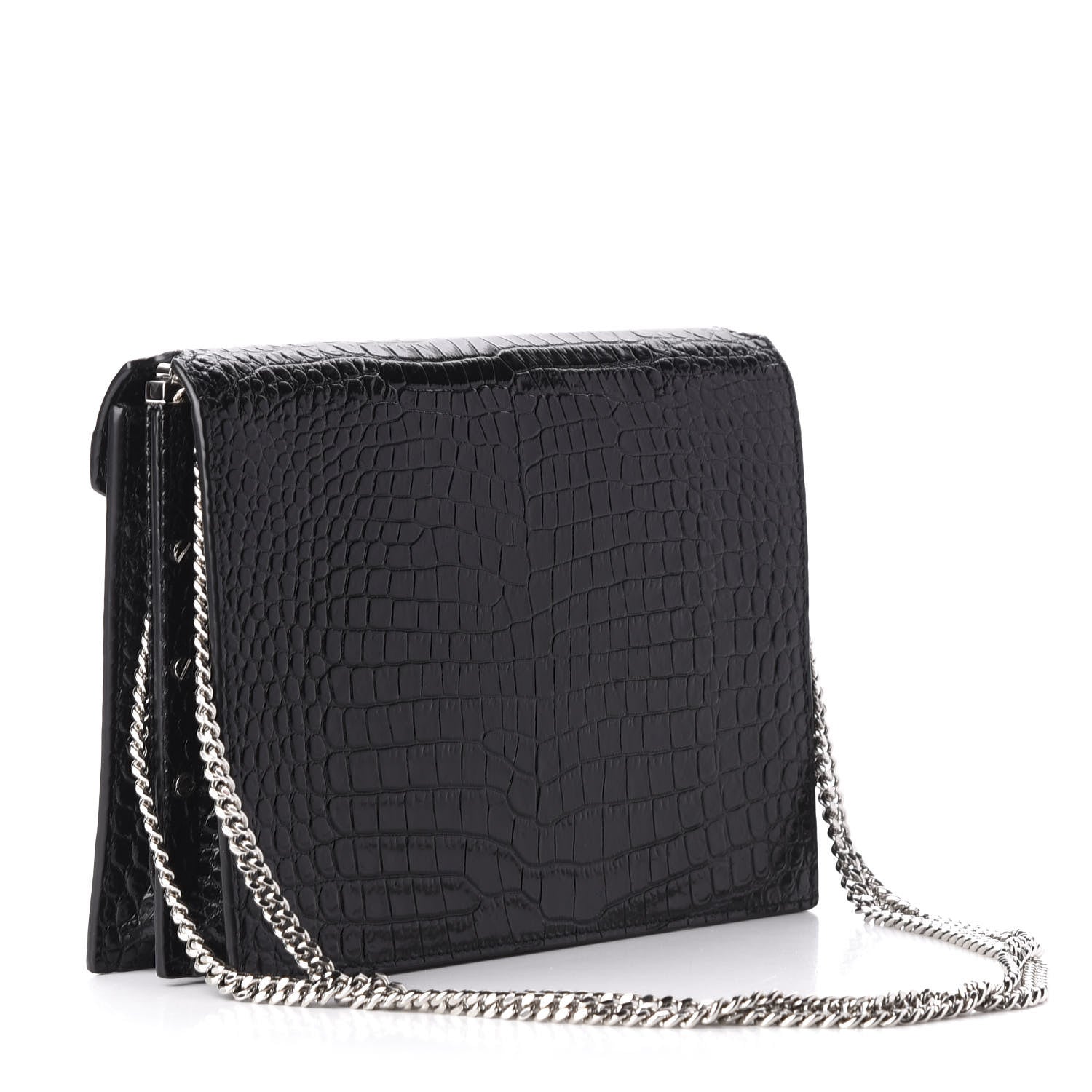 Saint Laurent Calfskin Crocodile Embossed Monogram Cassandra Clasp Bag Black Rouge Legion 4 of 11