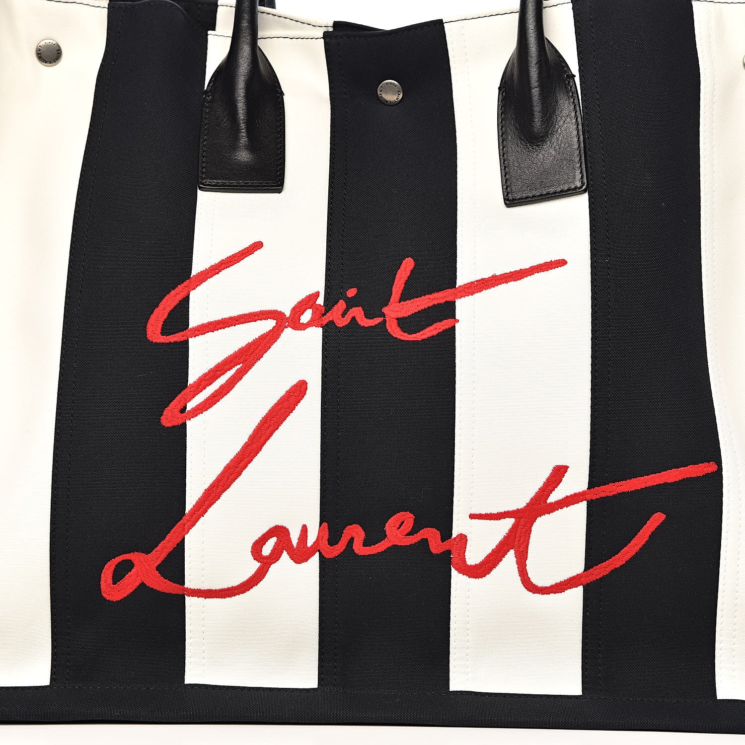 Saint Laurent Canvas Noe Striped Tote Black White 10 of 10