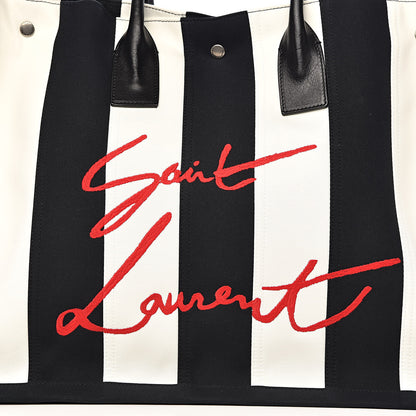 Saint Laurent Canvas Noe Striped Tote Black White 10 of 10