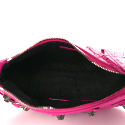 Balenciaga Extra Supple Calfskin Crocodile Embossed XS Le Cagole Shoulder Bag Lipstick Pink 4 of 8