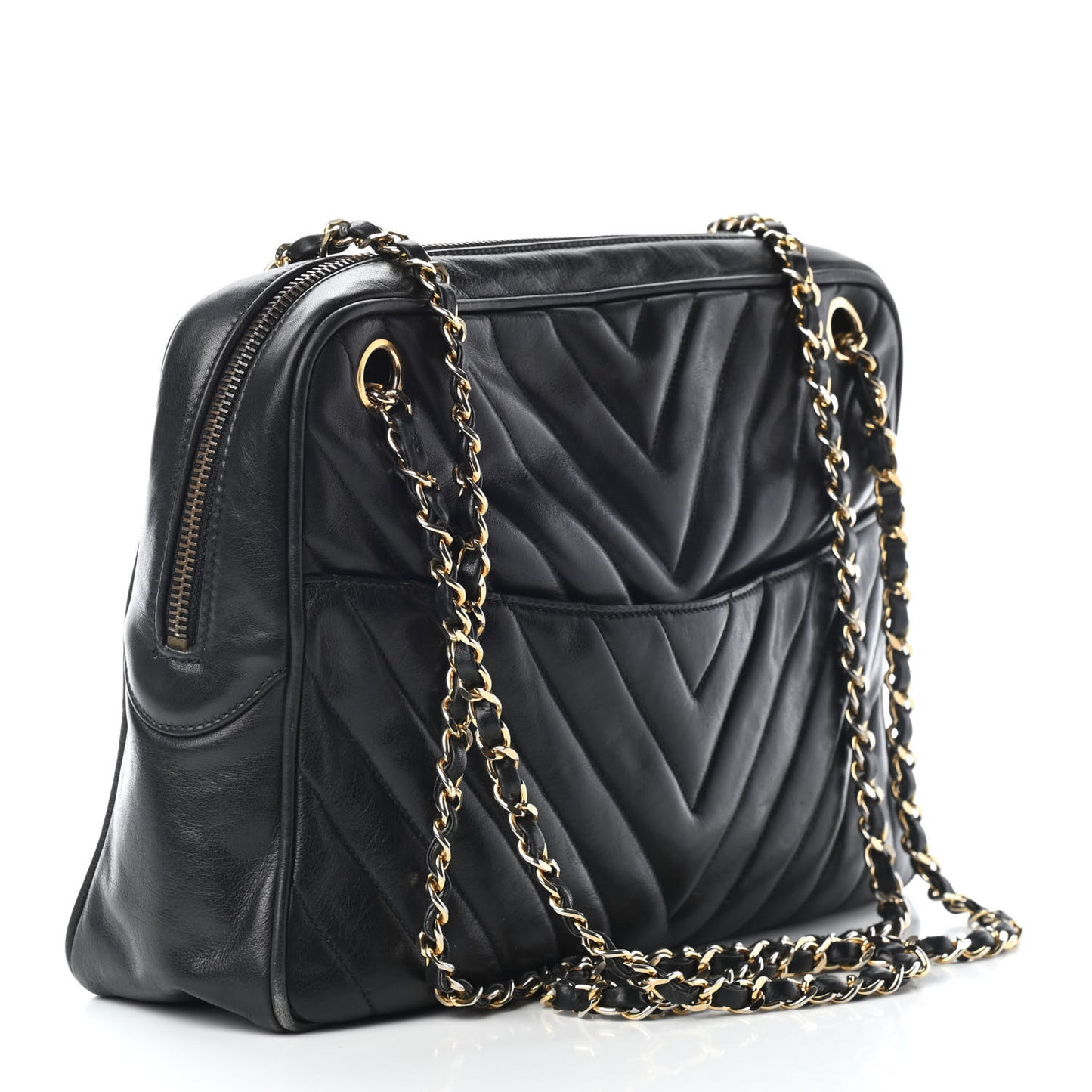 Lambskin Surpique Chevron Small Tote Black