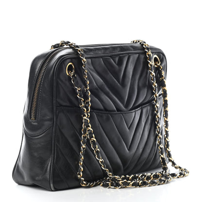 Chanel Lambskin Surpique Chevron Small Tote Black 4 of 10
