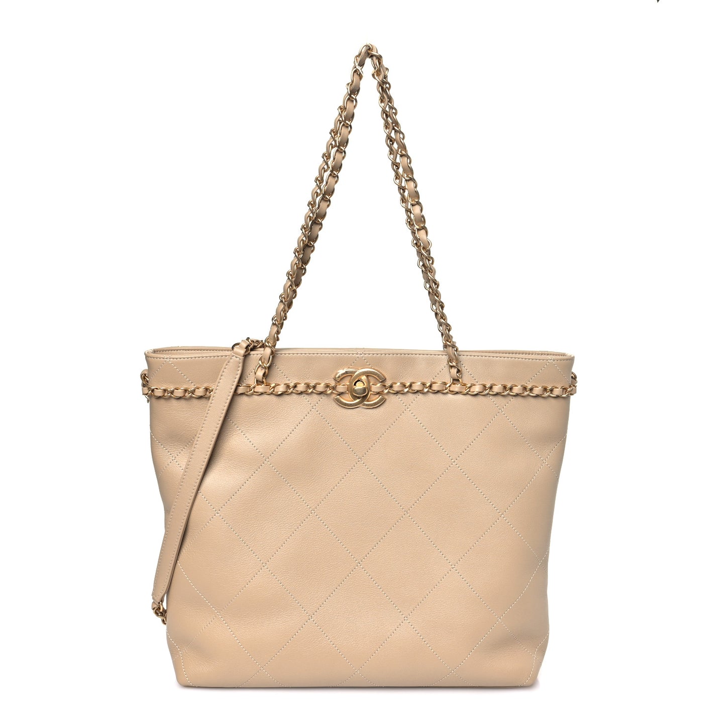 Calfskin Stitched Small Shopping Tote Dark Beige