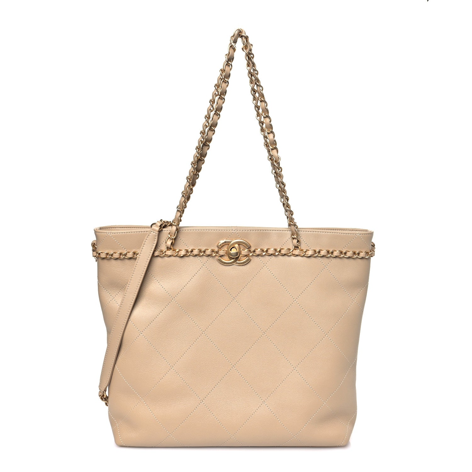 Chanel Calfskin Stitched Small Shopping Tote Dark Beige 1 of 9