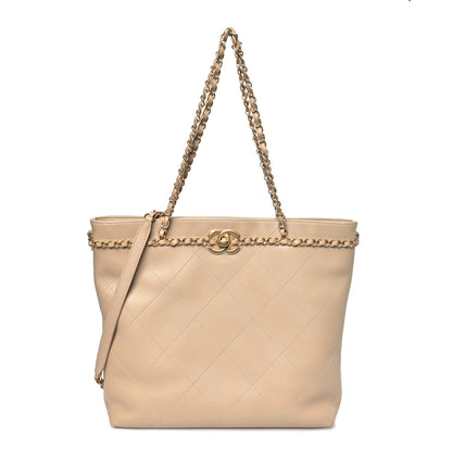Chanel Calfskin Stitched Small Shopping Tote Dark Beige 1 of 9
