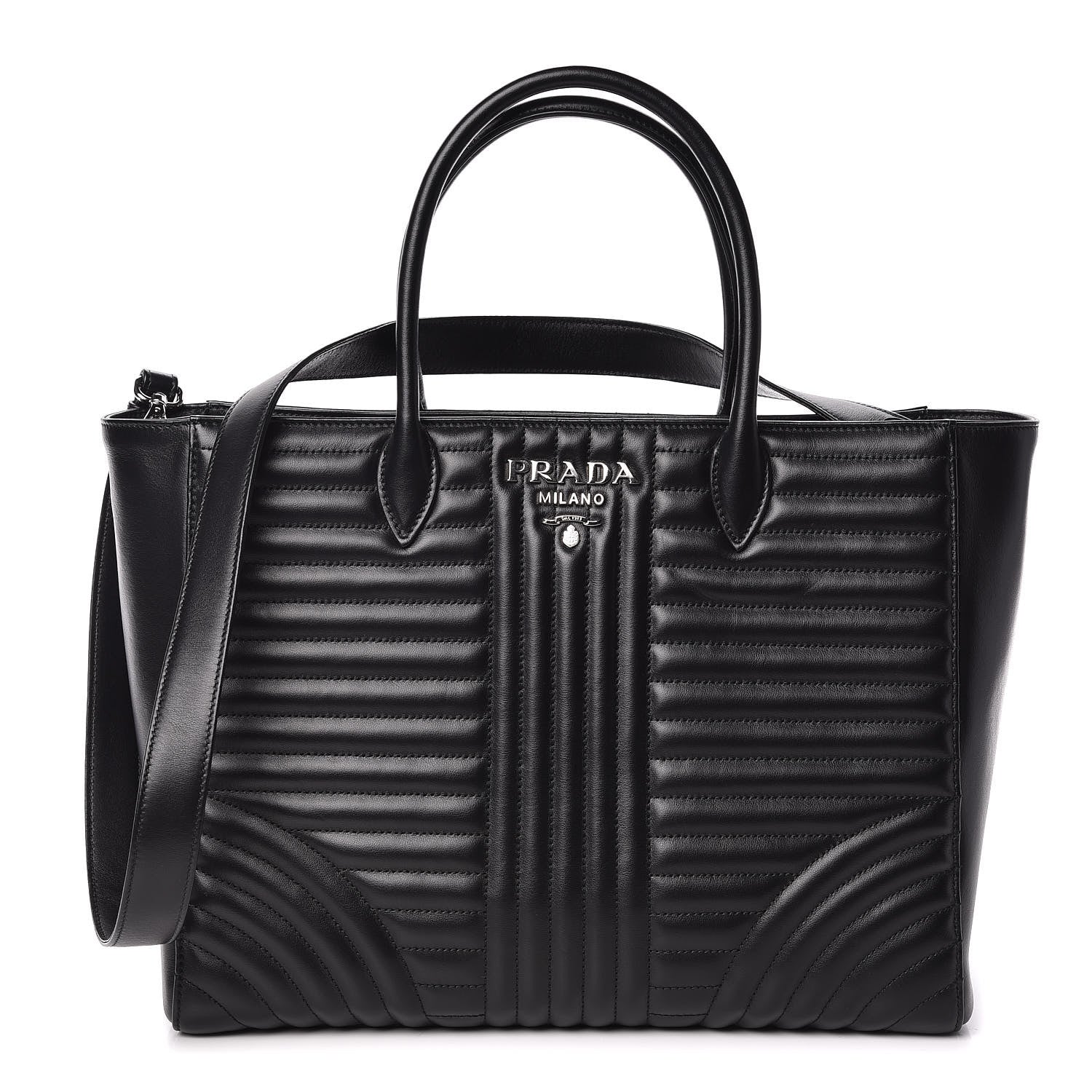 Prada Soft Calfskin Impunture Diagramme Tote Black 1 of 8