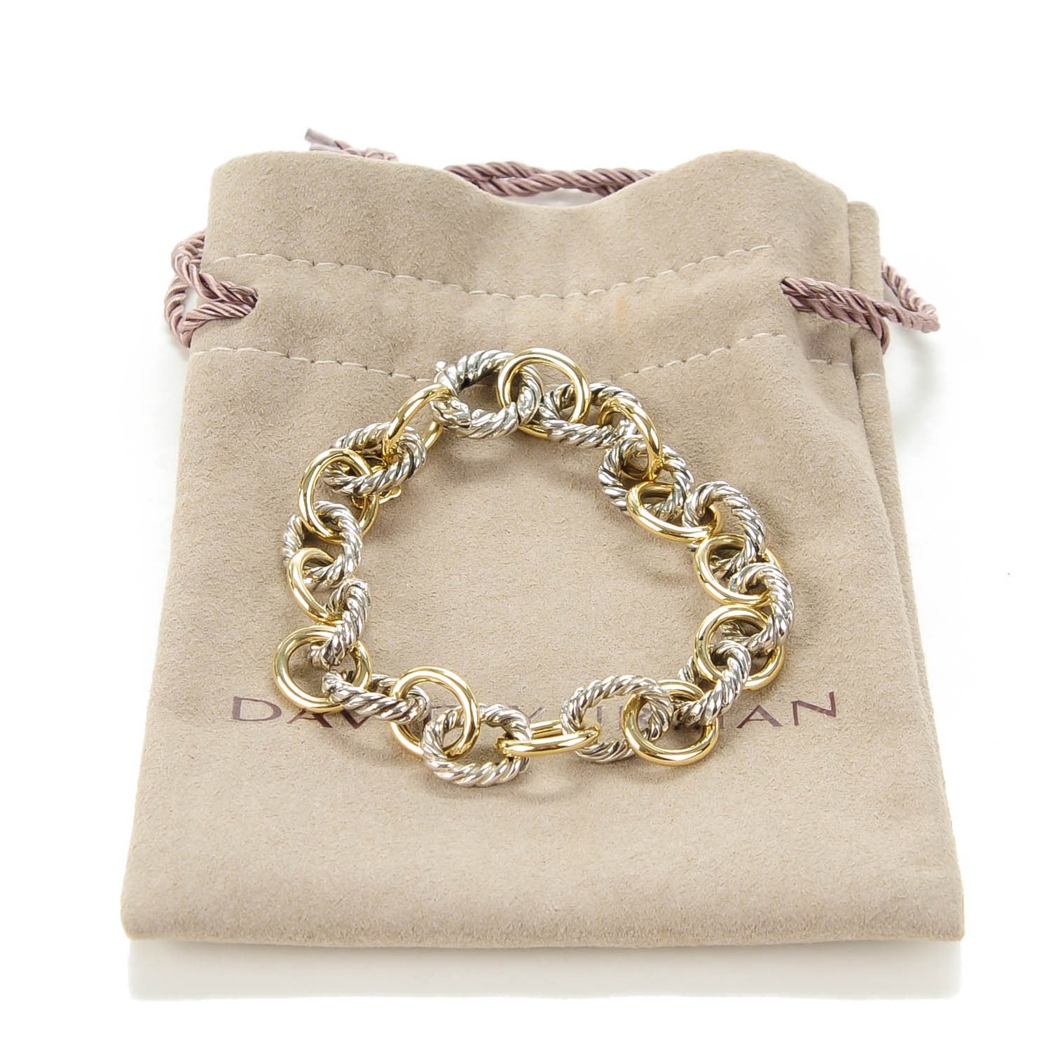 David Yurman Sterling Silver 18K Yellow Gold 12mm Large Oval Link Bracelet 4 of 5