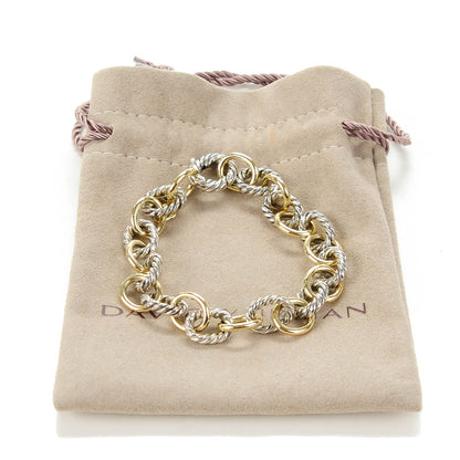 David Yurman Sterling Silver 18K Yellow Gold 12mm Large Oval Link Bracelet 4 of 5
