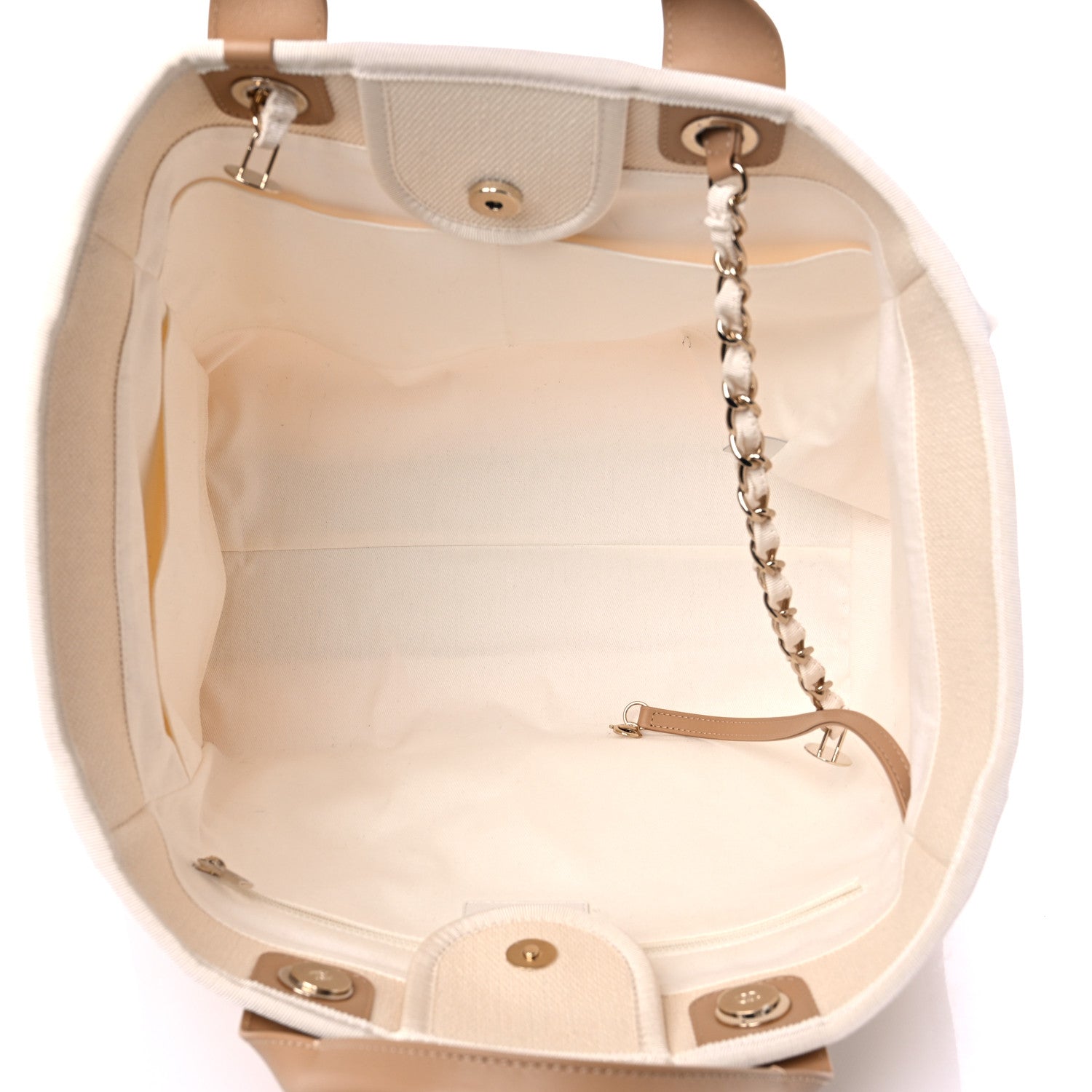 Chanel Canvas Pearl Medium Deauville Tote Ecru Beige 5 of 12