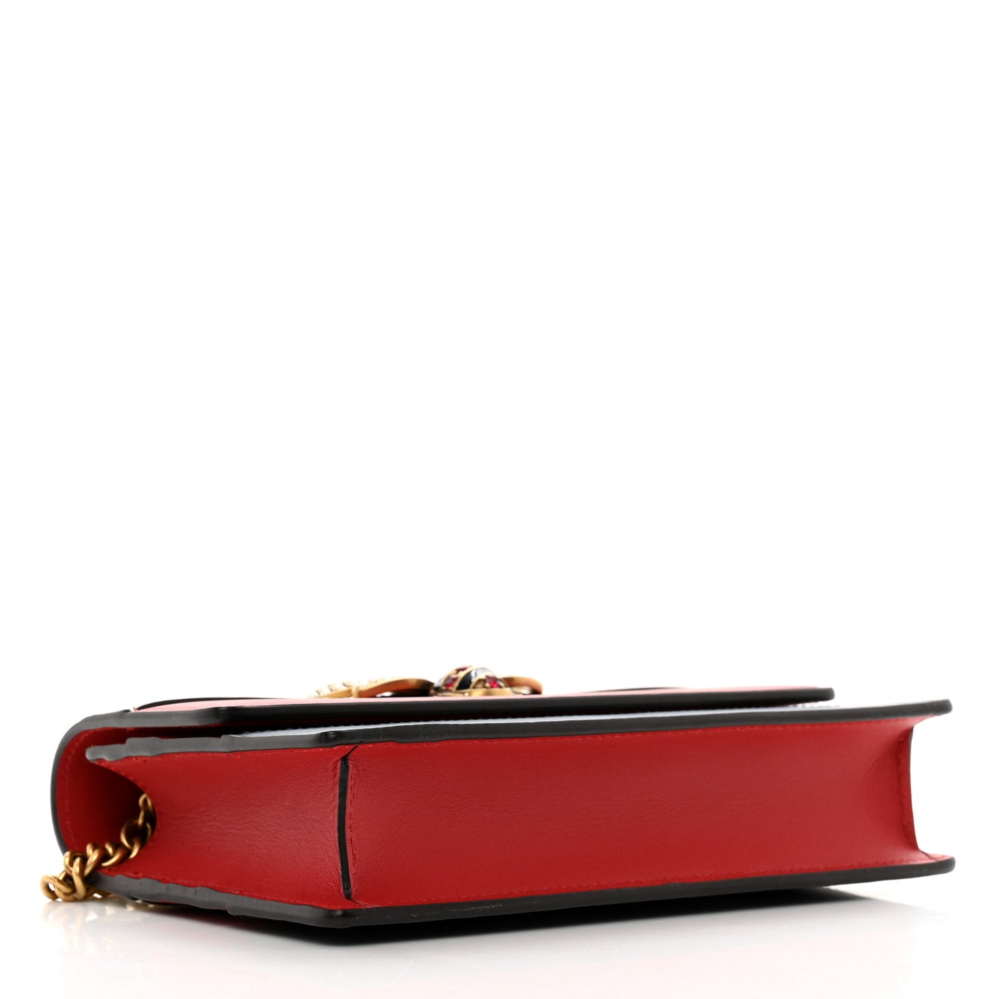 Calfskin Queen Margaret Chain Wallet Blue Agata Hibiscus Red Mystic White