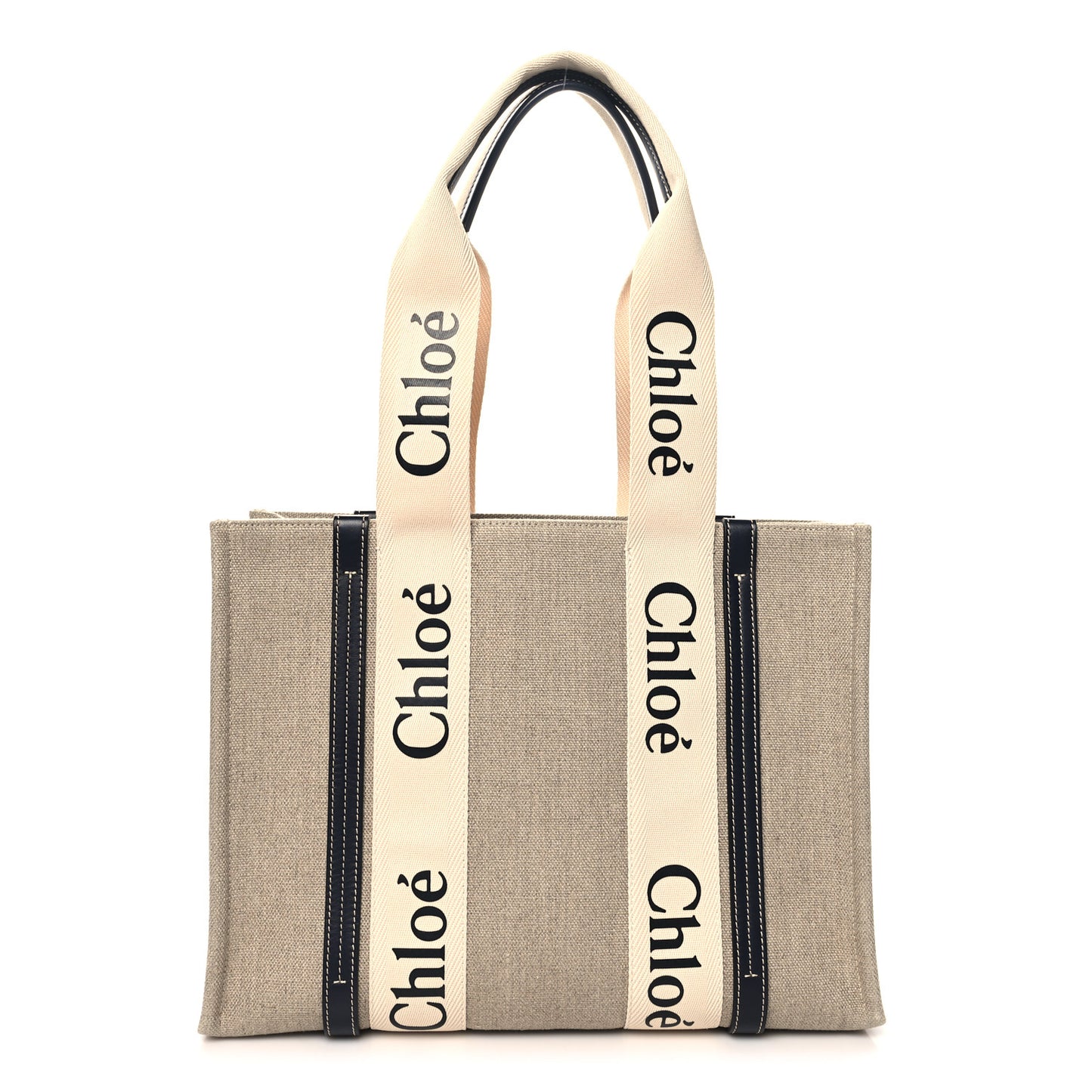 Cotton Calfskin Medium Woody Ribbon Tote White Blue