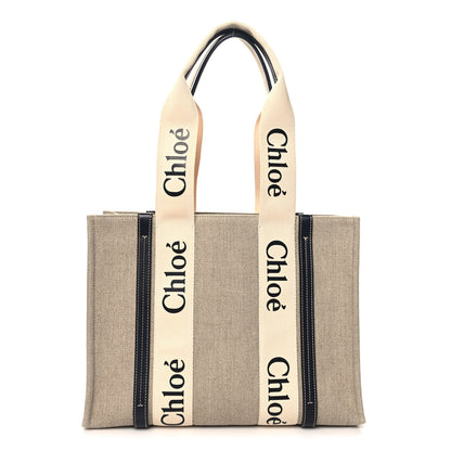Chloe Cotton Calfskin Medium Woody Ribbon Tote White Blue 1 of 9