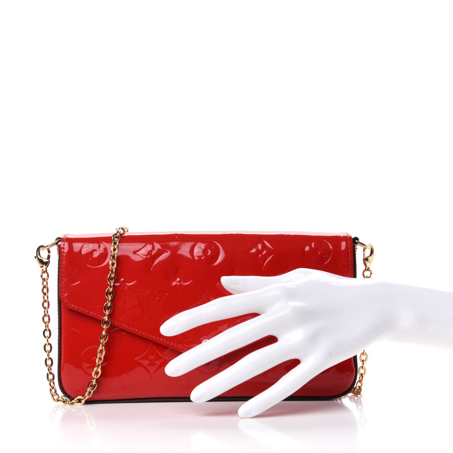 Louis Vuitton Vernis Felicie Pochette Chain Wallet Cherry 3 of 8